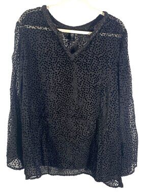 Black Sheer Velvet Burnout dot Print whimsigoth dark fairy Blouse top XL bell